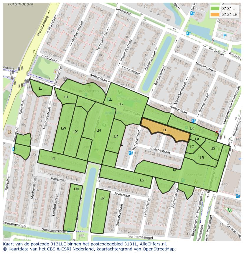 Afbeelding van het postcodegebied 3131 LE op de kaart.
