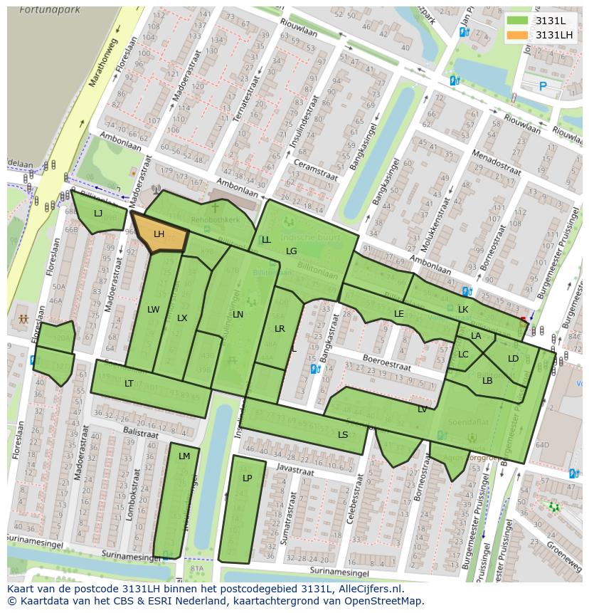Afbeelding van het postcodegebied 3131 LH op de kaart.