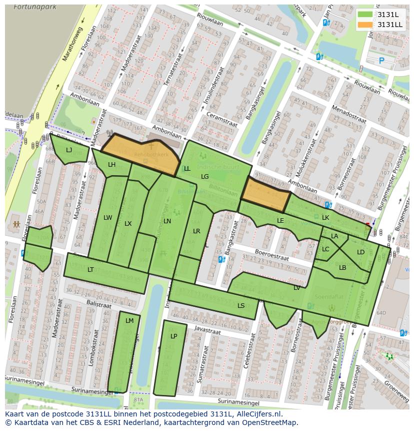 Afbeelding van het postcodegebied 3131 LL op de kaart.