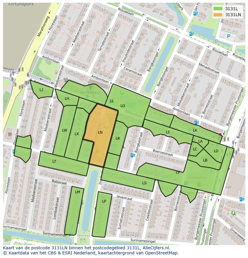 Afbeelding van het postcodegebied 3131 LN op de kaart.