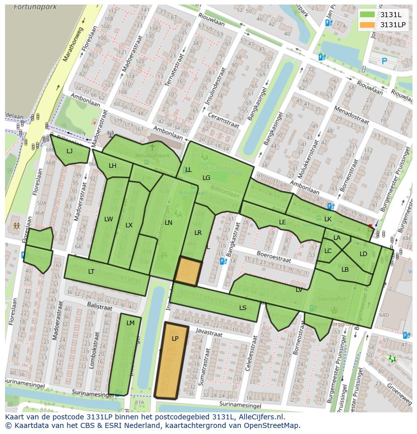 Afbeelding van het postcodegebied 3131 LP op de kaart.