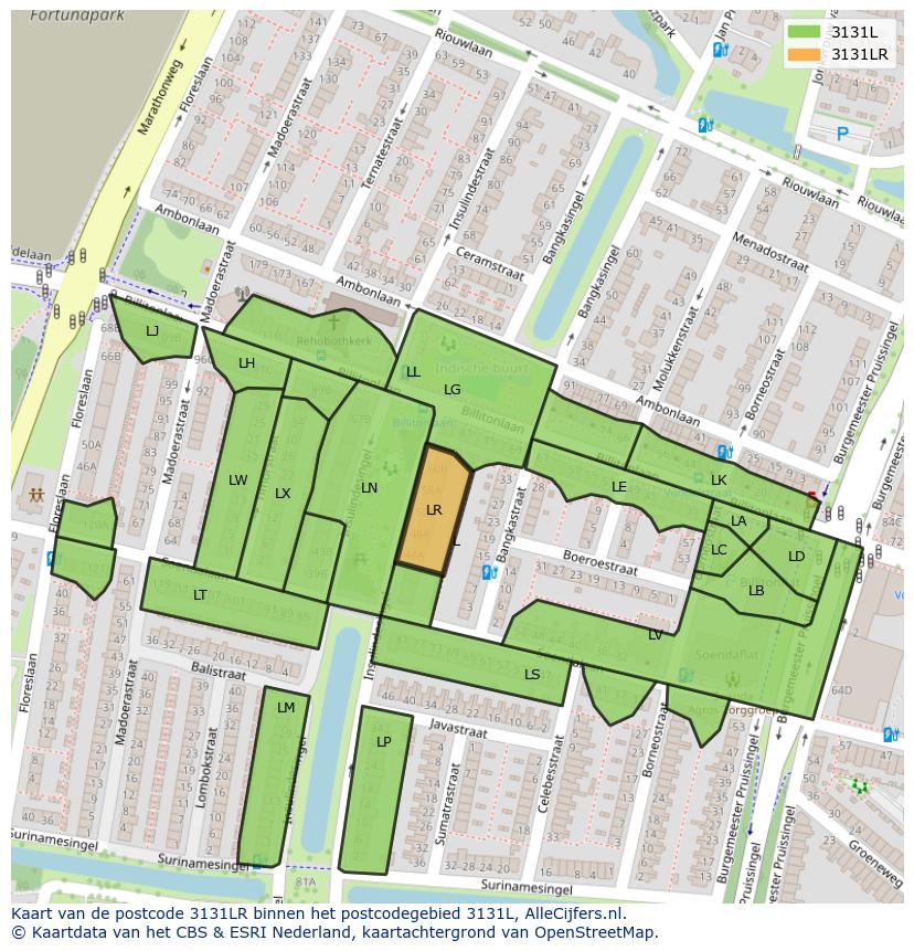 Afbeelding van het postcodegebied 3131 LR op de kaart.