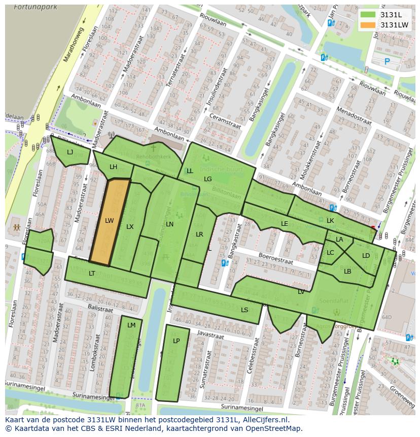 Afbeelding van het postcodegebied 3131 LW op de kaart.