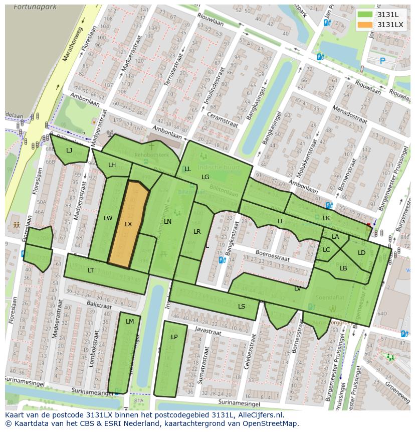 Afbeelding van het postcodegebied 3131 LX op de kaart.