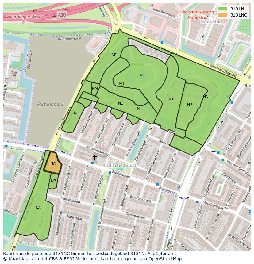 Afbeelding van het postcodegebied 3131 NC op de kaart.
