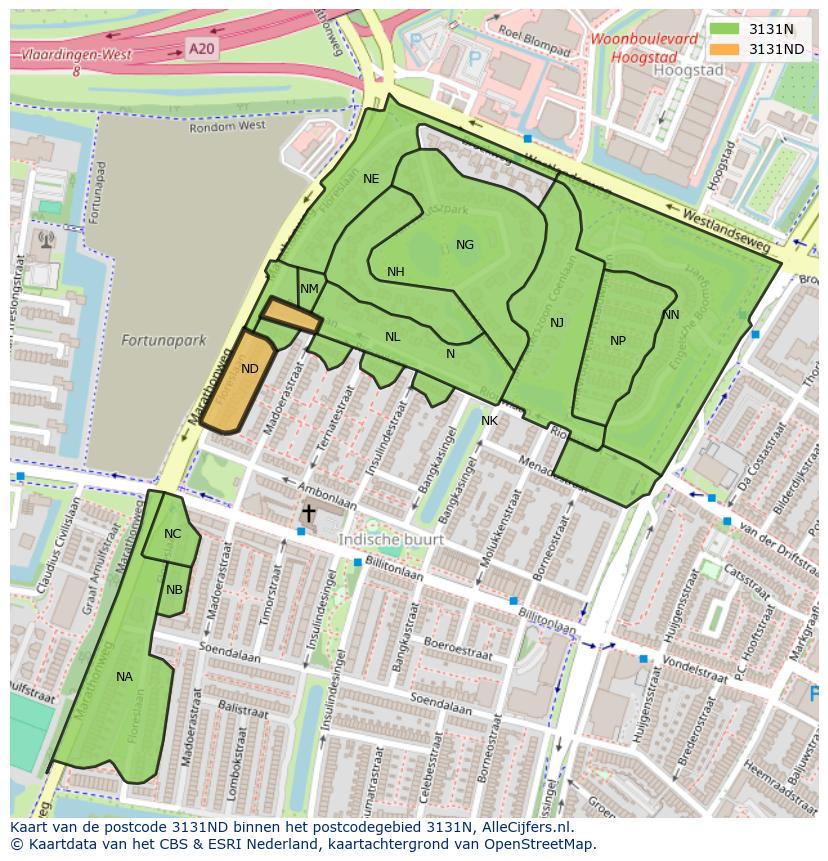 Afbeelding van het postcodegebied 3131 ND op de kaart.