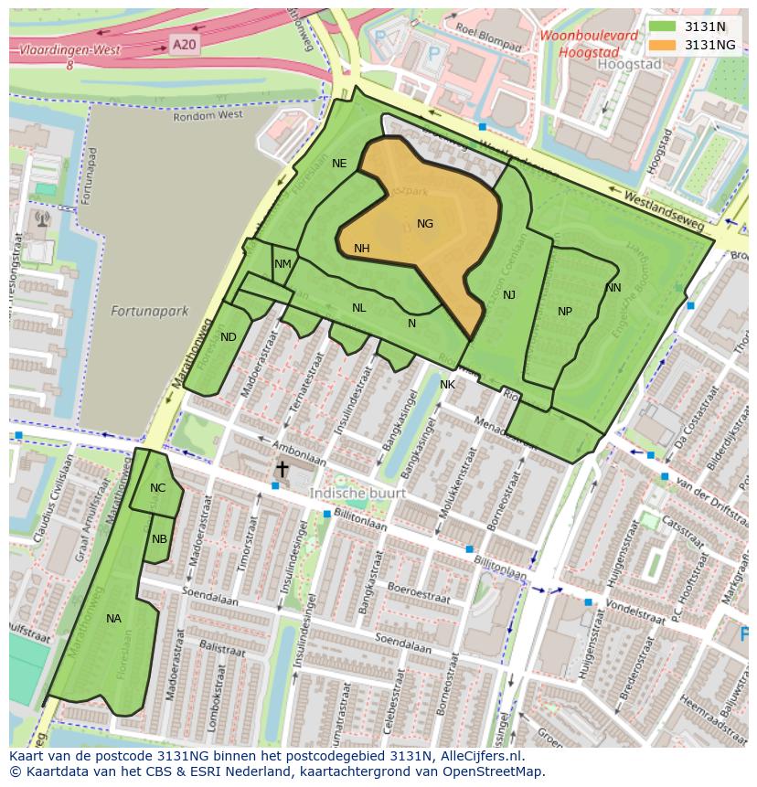 Afbeelding van het postcodegebied 3131 NG op de kaart.