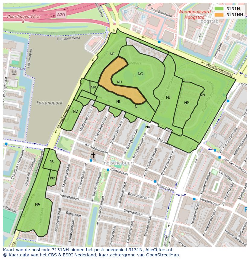 Afbeelding van het postcodegebied 3131 NH op de kaart.