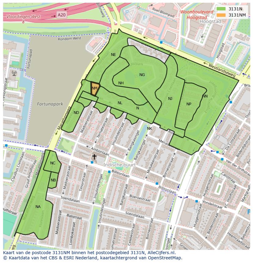 Afbeelding van het postcodegebied 3131 NM op de kaart.