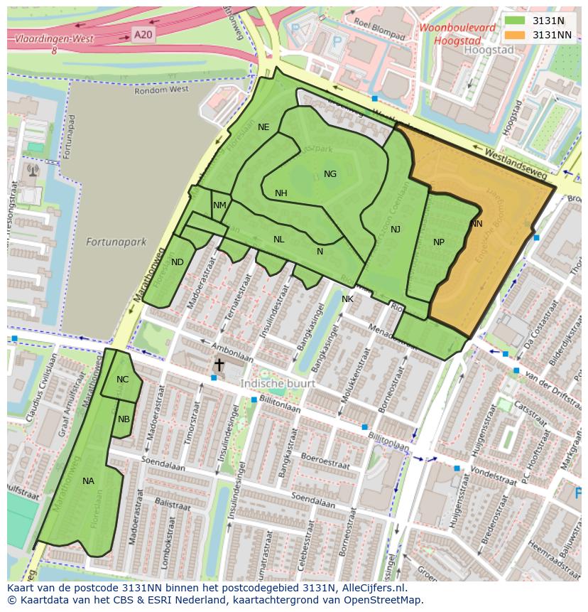 Afbeelding van het postcodegebied 3131 NN op de kaart.