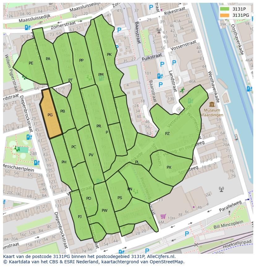 Afbeelding van het postcodegebied 3131 PG op de kaart.