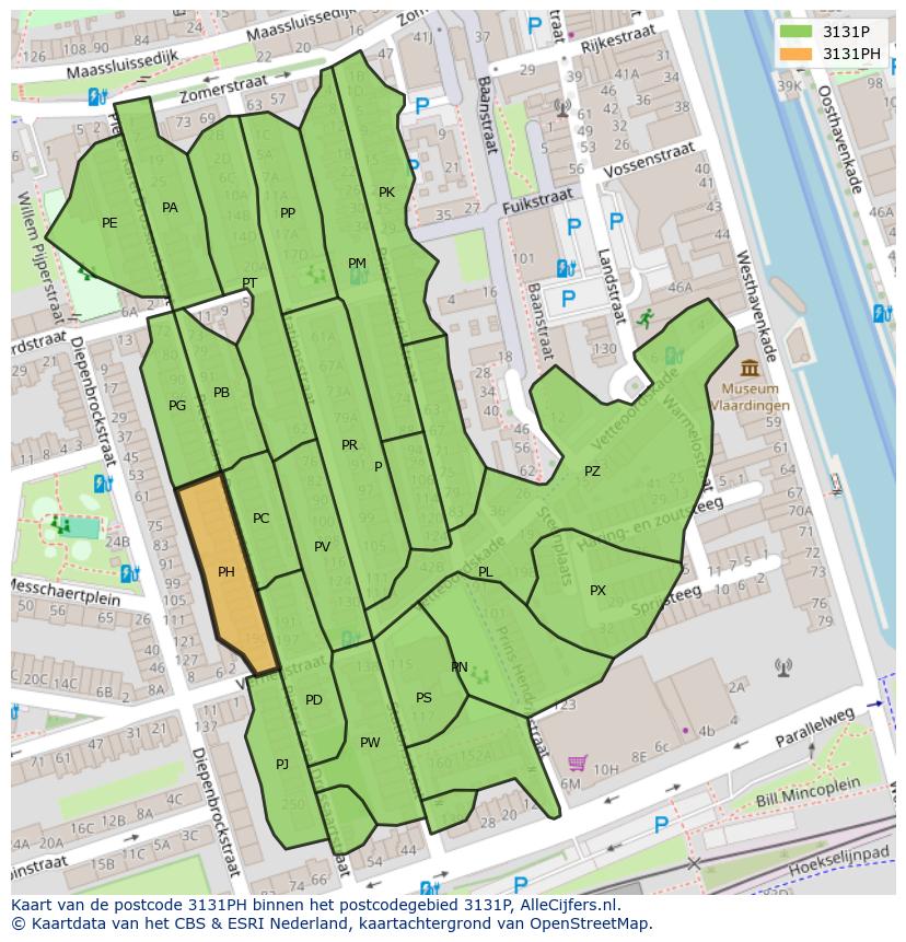 Afbeelding van het postcodegebied 3131 PH op de kaart.