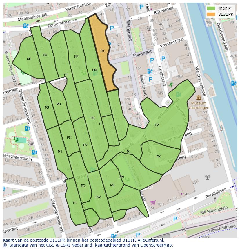 Afbeelding van het postcodegebied 3131 PK op de kaart.