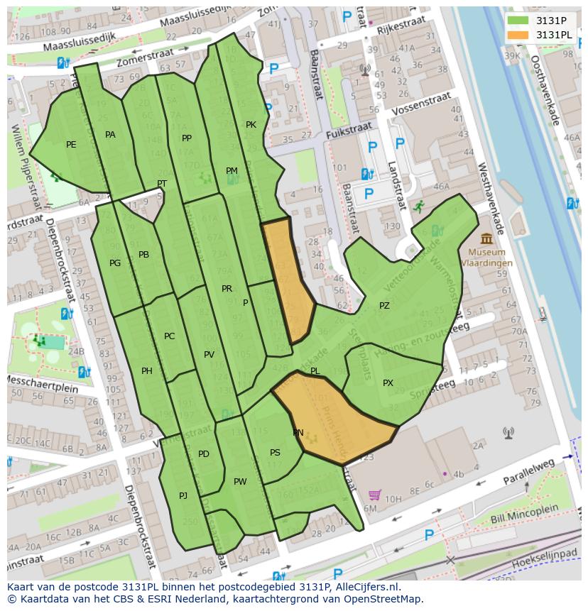 Afbeelding van het postcodegebied 3131 PL op de kaart.