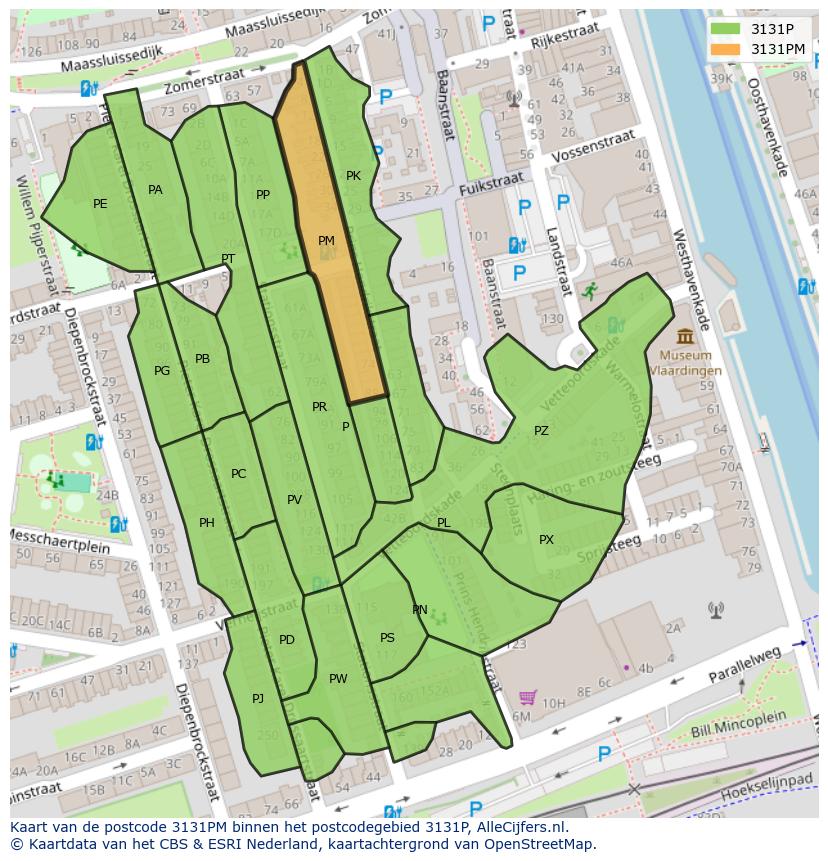 Afbeelding van het postcodegebied 3131 PM op de kaart.