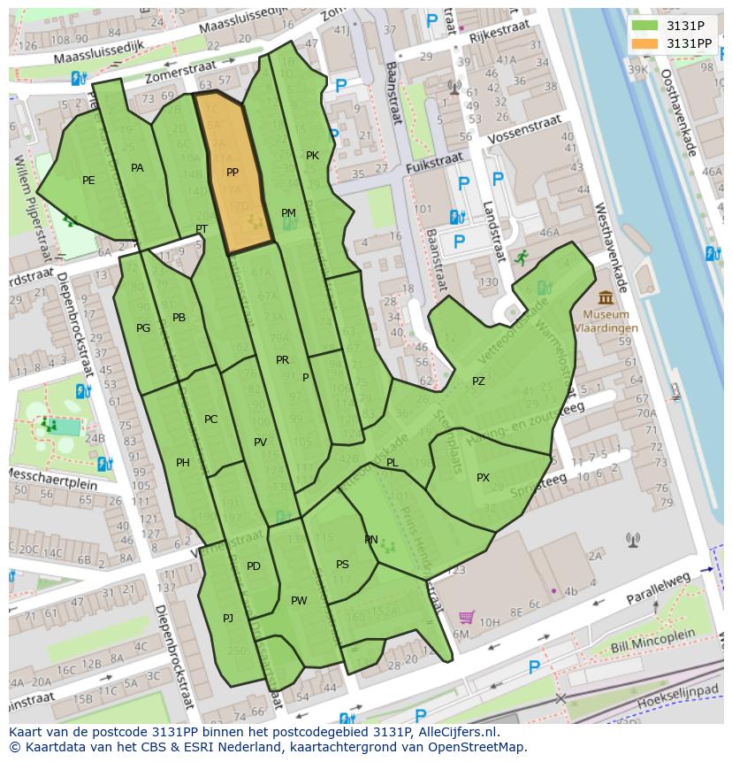 Afbeelding van het postcodegebied 3131 PP op de kaart.