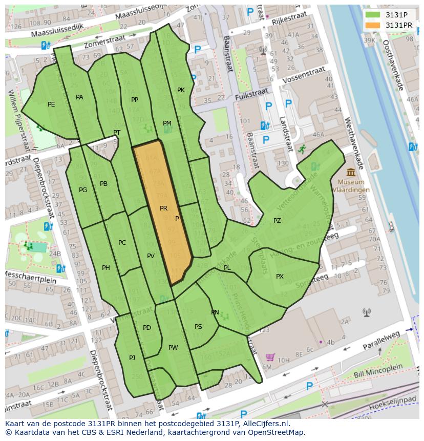 Afbeelding van het postcodegebied 3131 PR op de kaart.