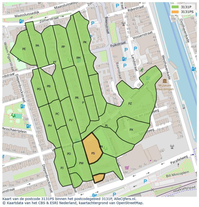 Afbeelding van het postcodegebied 3131 PS op de kaart.