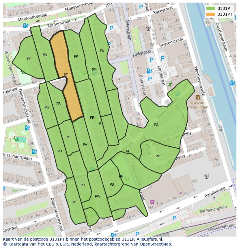 Afbeelding van het postcodegebied 3131 PT op de kaart.
