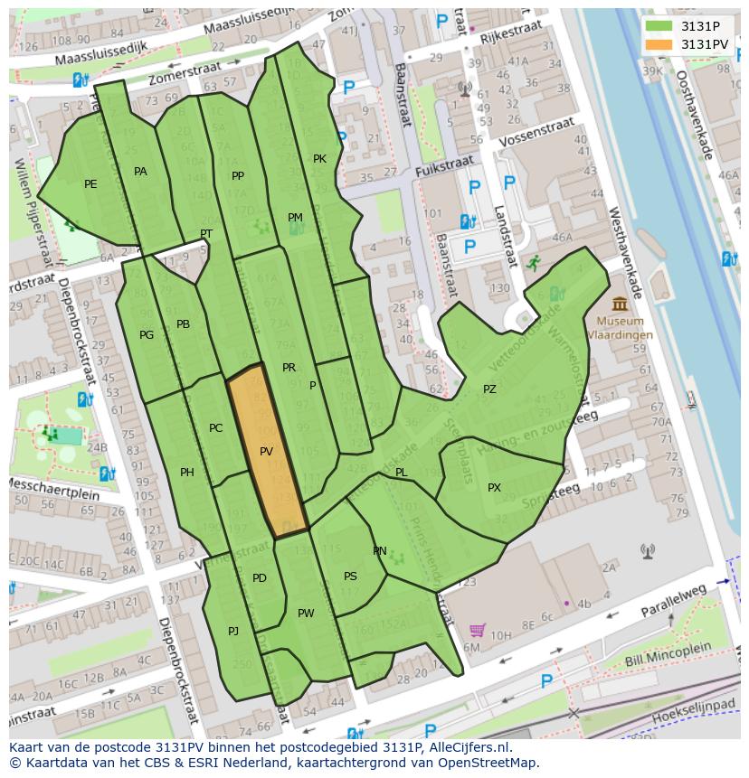 Afbeelding van het postcodegebied 3131 PV op de kaart.