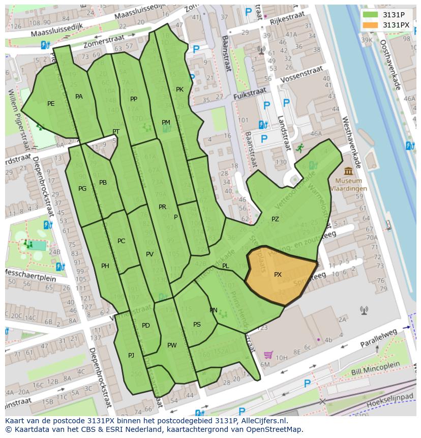 Afbeelding van het postcodegebied 3131 PX op de kaart.