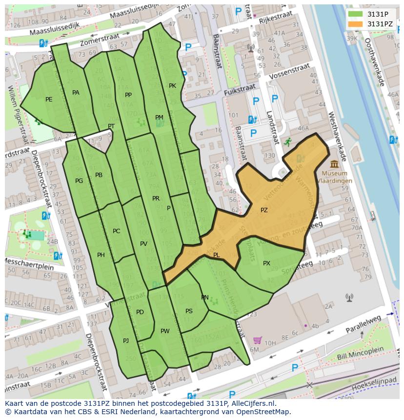 Afbeelding van het postcodegebied 3131 PZ op de kaart.