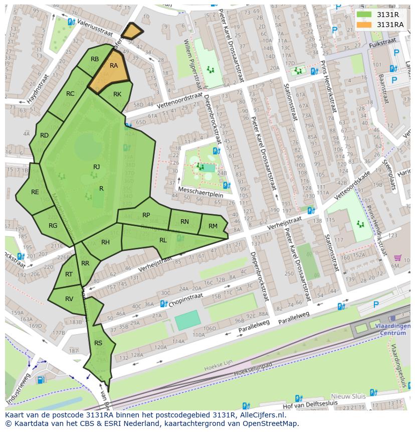 Afbeelding van het postcodegebied 3131 RA op de kaart.