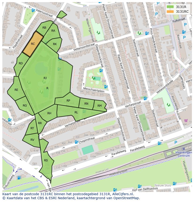 Afbeelding van het postcodegebied 3131 RC op de kaart.