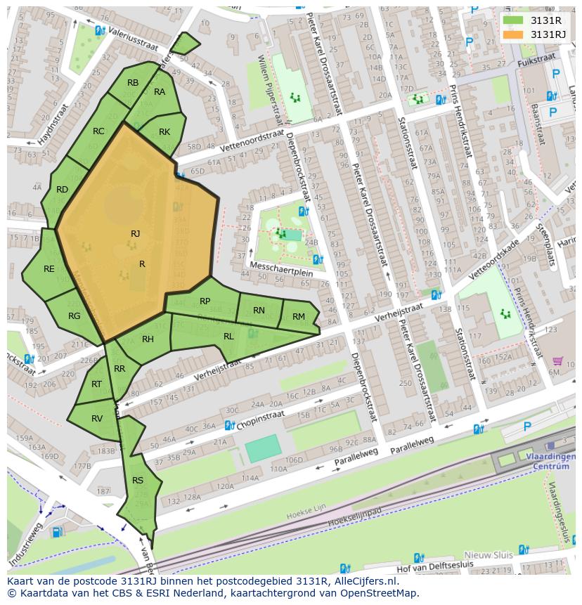Afbeelding van het postcodegebied 3131 RJ op de kaart.