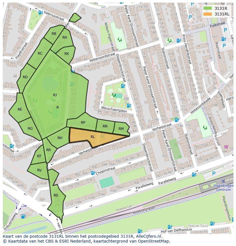 Afbeelding van het postcodegebied 3131 RL op de kaart.