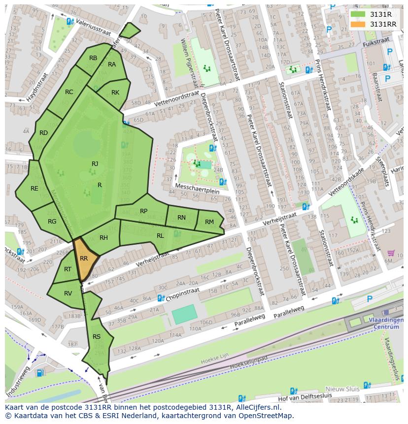 Afbeelding van het postcodegebied 3131 RR op de kaart.