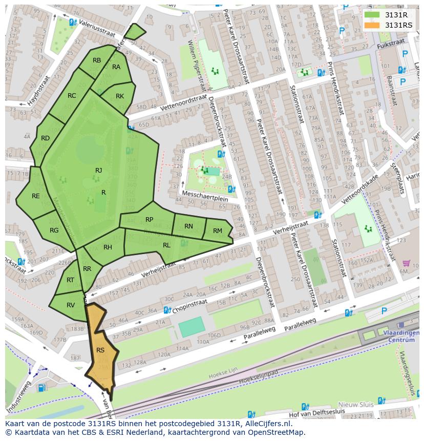 Afbeelding van het postcodegebied 3131 RS op de kaart.