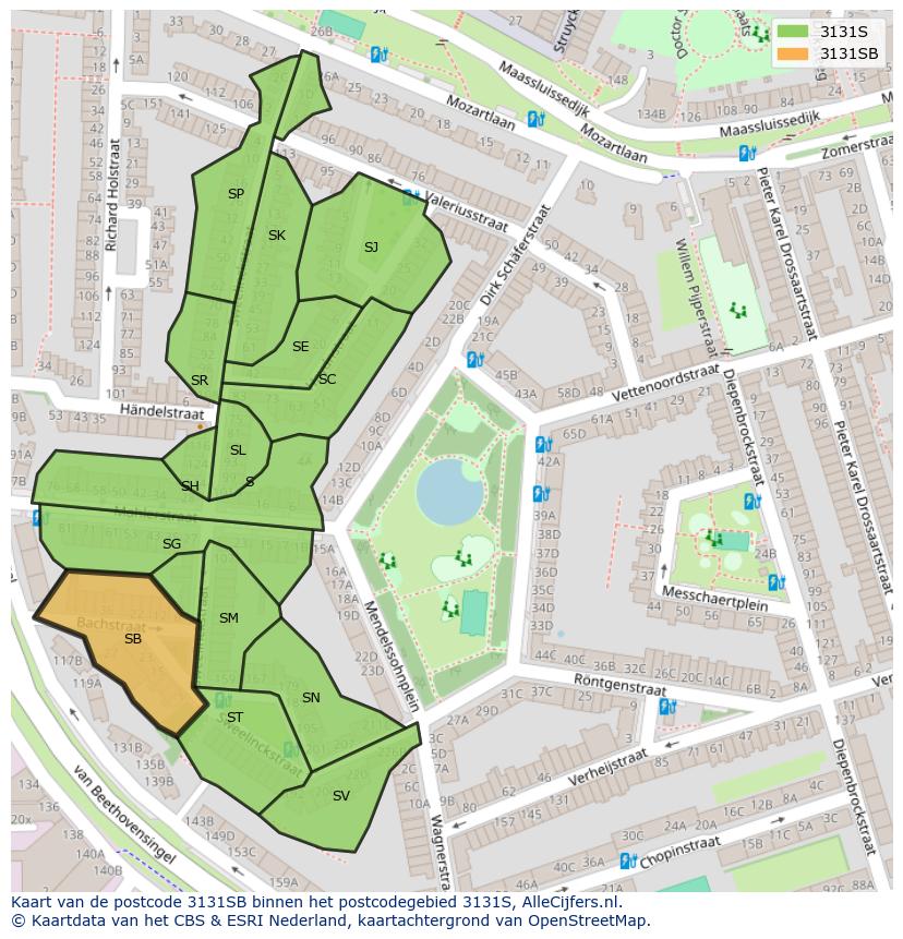 Afbeelding van het postcodegebied 3131 SB op de kaart.