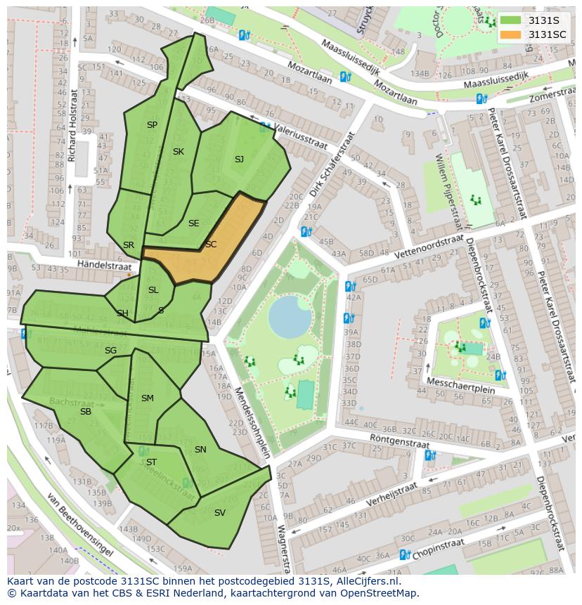 Afbeelding van het postcodegebied 3131 SC op de kaart.
