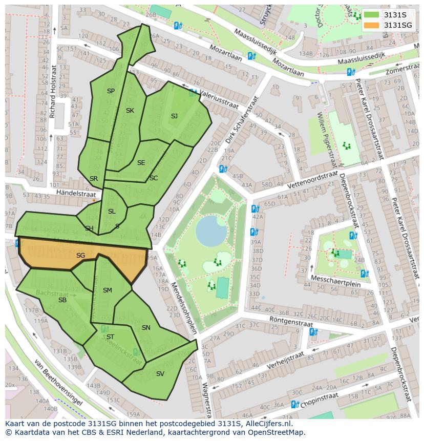 Afbeelding van het postcodegebied 3131 SG op de kaart.
