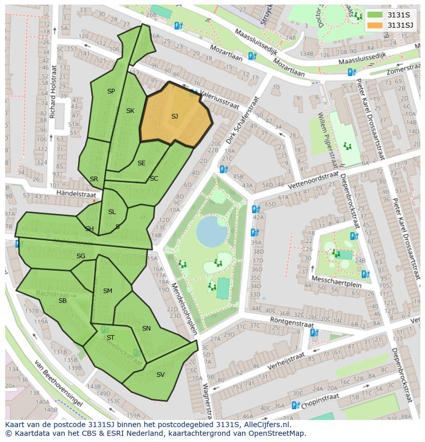 Afbeelding van het postcodegebied 3131 SJ op de kaart.