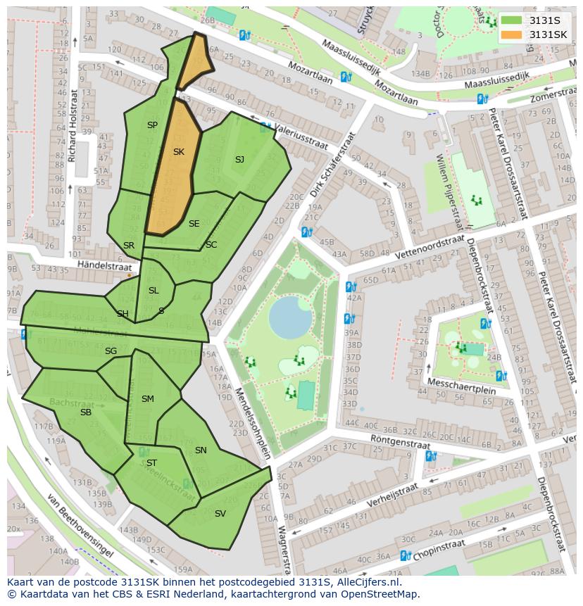 Afbeelding van het postcodegebied 3131 SK op de kaart.
