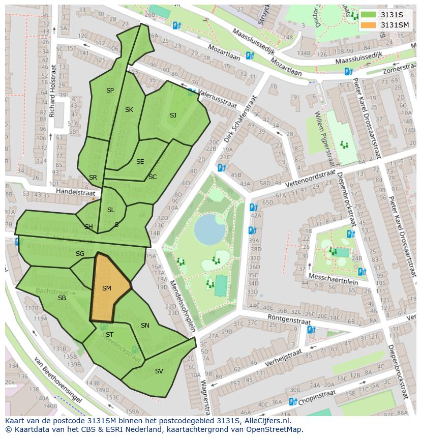 Afbeelding van het postcodegebied 3131 SM op de kaart.