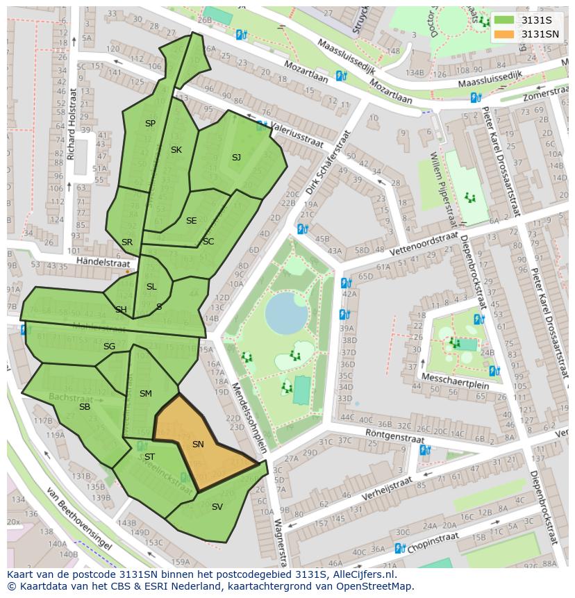 Afbeelding van het postcodegebied 3131 SN op de kaart.