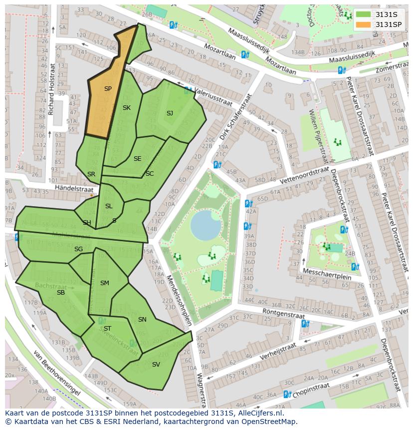 Afbeelding van het postcodegebied 3131 SP op de kaart.