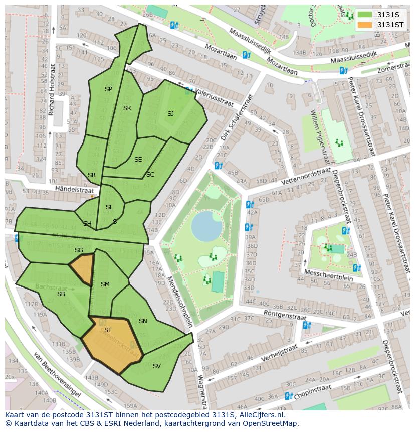 Afbeelding van het postcodegebied 3131 ST op de kaart.