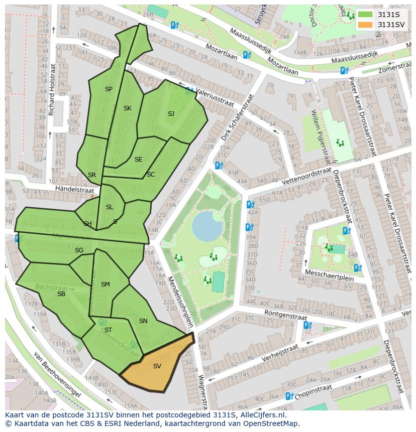 Afbeelding van het postcodegebied 3131 SV op de kaart.