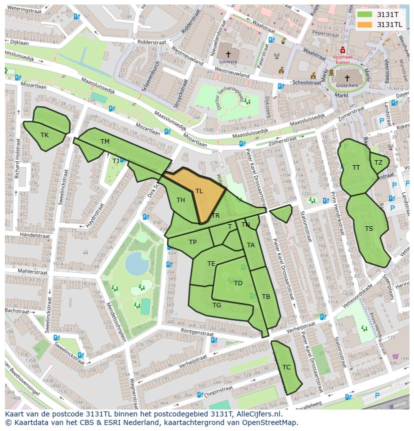 Afbeelding van het postcodegebied 3131 TL op de kaart.