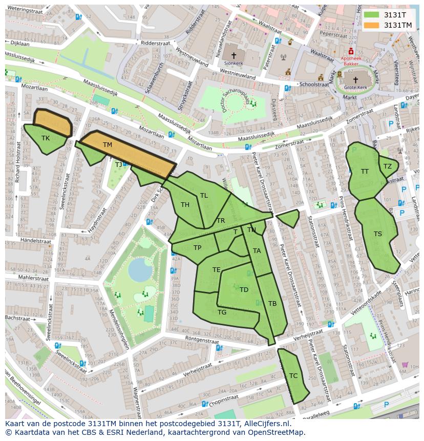 Afbeelding van het postcodegebied 3131 TM op de kaart.