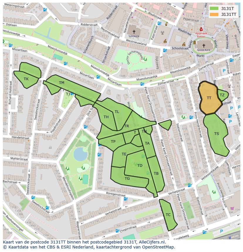 Afbeelding van het postcodegebied 3131 TT op de kaart.