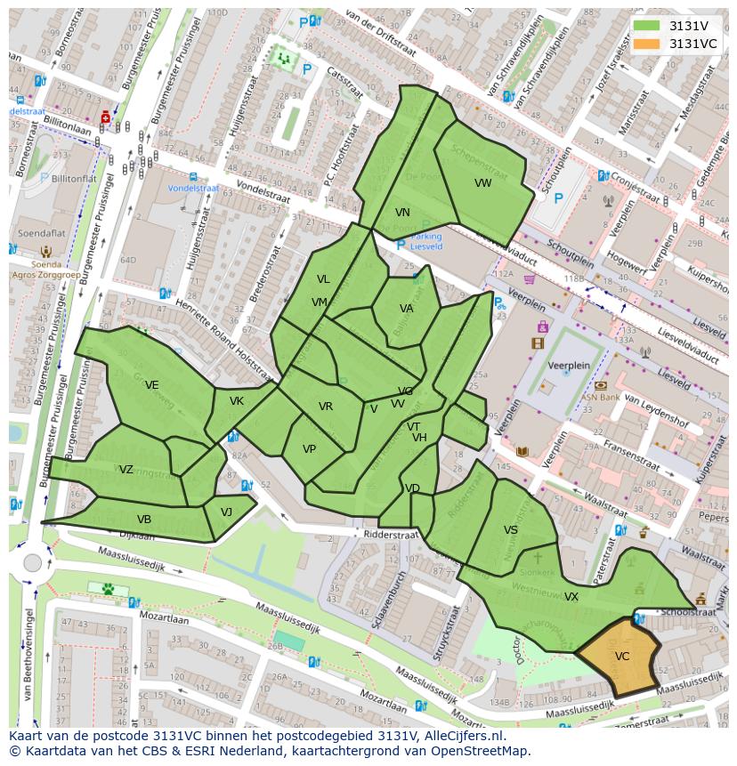 Afbeelding van het postcodegebied 3131 VC op de kaart.