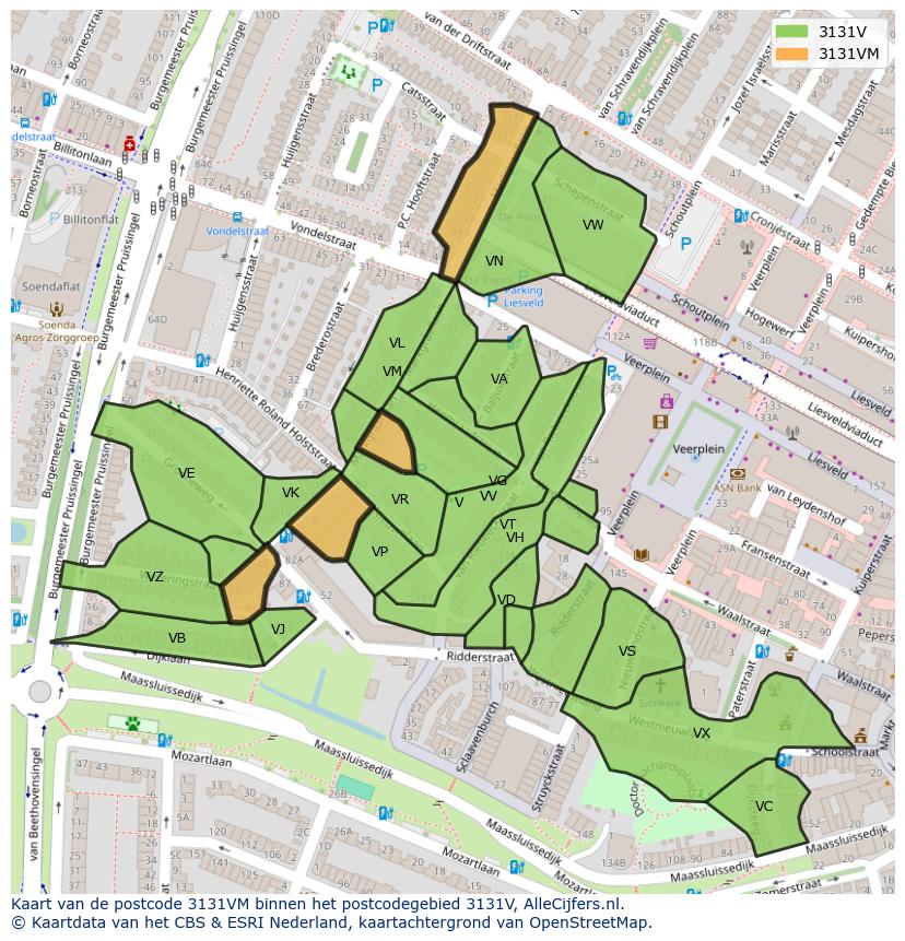 Afbeelding van het postcodegebied 3131 VM op de kaart.