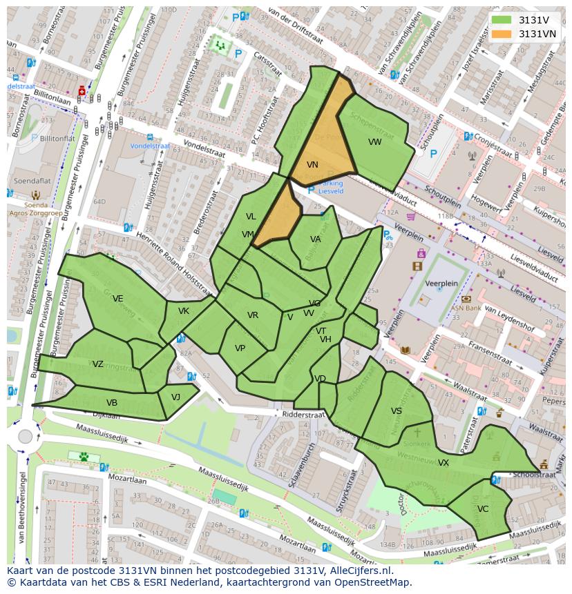 Afbeelding van het postcodegebied 3131 VN op de kaart.