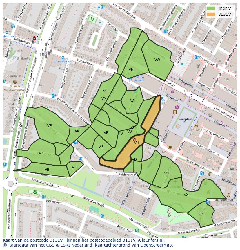 Afbeelding van het postcodegebied 3131 VT op de kaart.