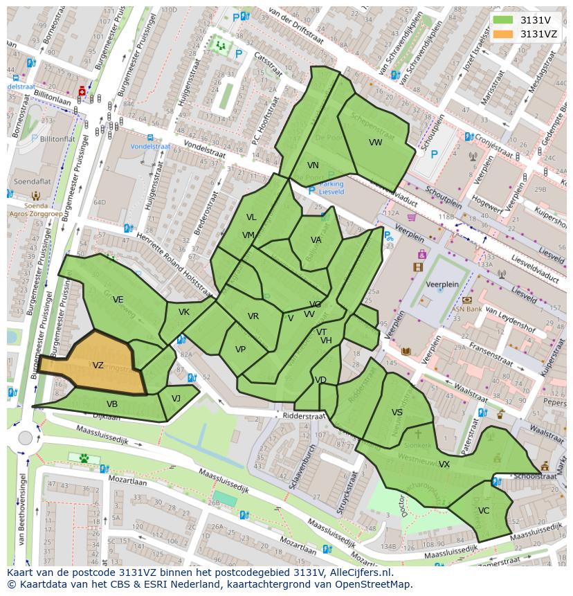 Afbeelding van het postcodegebied 3131 VZ op de kaart.
